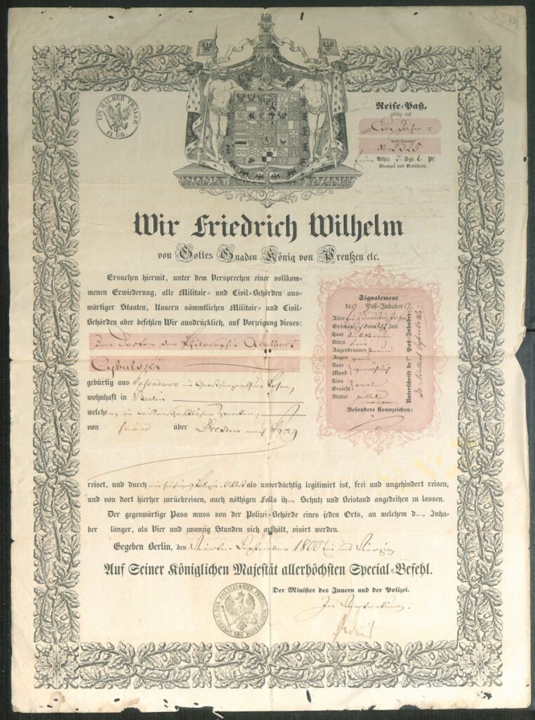 Pruski paszport wystawiony na W. Cybulskiego